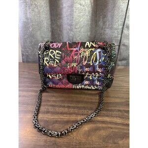 Graffiti Print, Quilted, Chain Strap, Crossbody Purse, Small